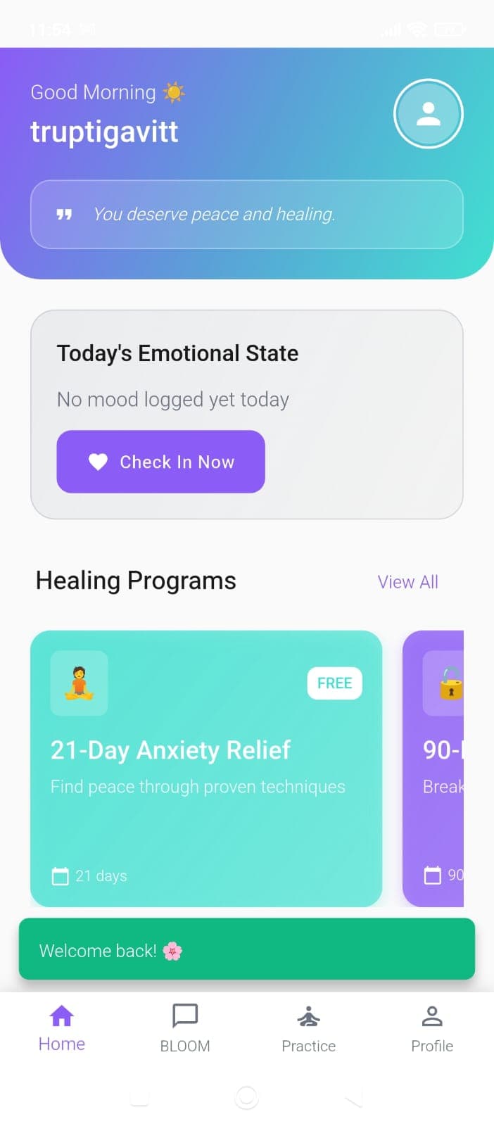 Bloomers App Home Screen