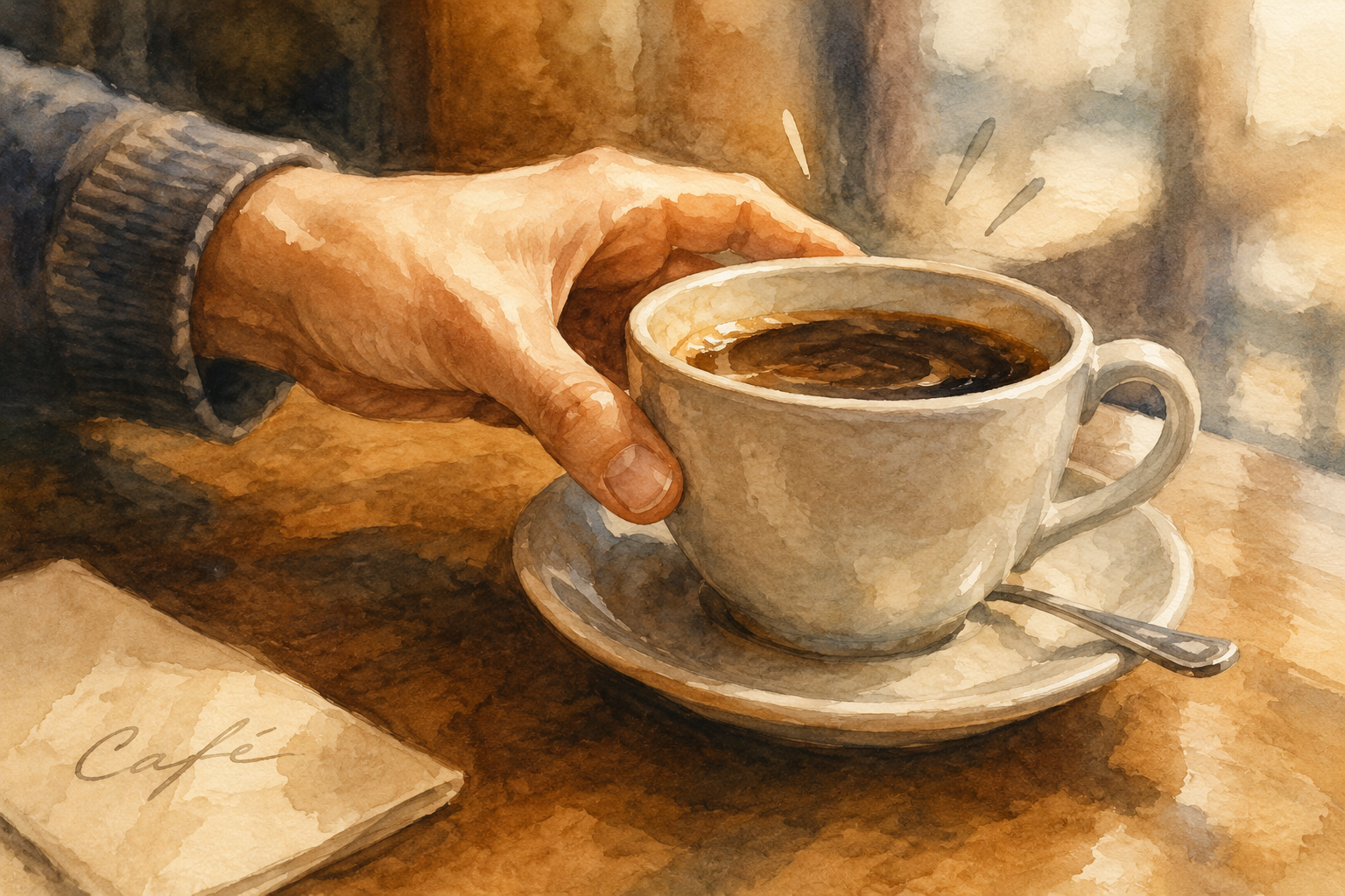Hand reaching to steady a coffee cup that didn't spill